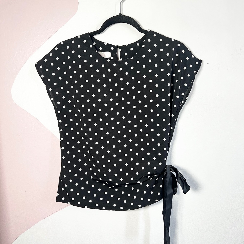 Vtg Y2K 2000s Polka Dot Top Womens Large Preppy‎ Pinup